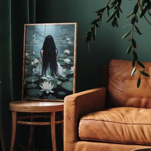 Ophelia mörk gotisk stämningsfullt tryck, mörk akademiskt tryck, mörk estetik, cottagecore-konst, mörk oljemålning, gotisk väggkonst, stämningsfull viktoriansk konst bild 4
