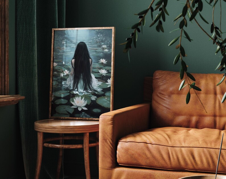 Ophelia mörk gotisk stämningsfullt tryck, mörk akademiskt tryck, mörk estetik, cottagecore-konst, mörk oljemålning, gotisk väggkonst, stämningsfull viktoriansk konst bild 4