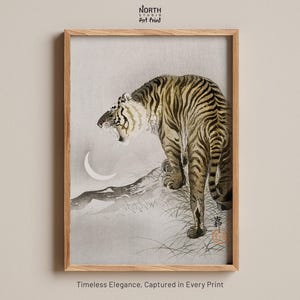Tigre ruggente di Ohara Koson, stampa xilografica giapponese, arte animale vintage, stampa di Ohara Koson, arte della fauna selvatica, stampa d'arte giapponese
