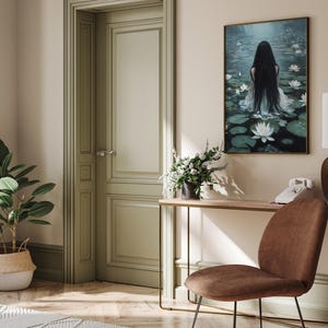 Ophelia mörk gotisk stämningsfullt tryck, mörk akademiskt tryck, mörk estetik, cottagecore-konst, mörk oljemålning, gotisk väggkonst, stämningsfull viktoriansk konst bild 5