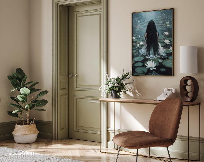Ophelia mörk gotisk stämningsfullt tryck, mörk akademiskt tryck, mörk estetik, cottagecore-konst, mörk oljemålning, gotisk väggkonst, stämningsfull viktoriansk konst bild 5