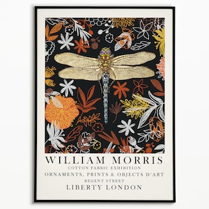 William Morris Inspired Print, William Morris Poster, William Morris Wall Art, Vintage Wall Art, Dragonfly Art