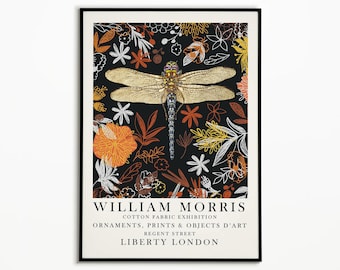 William Morris Inspired Print, William Morris Poster, William Morris Wall Art, Vintage Wall Art, Dragonfly Art
