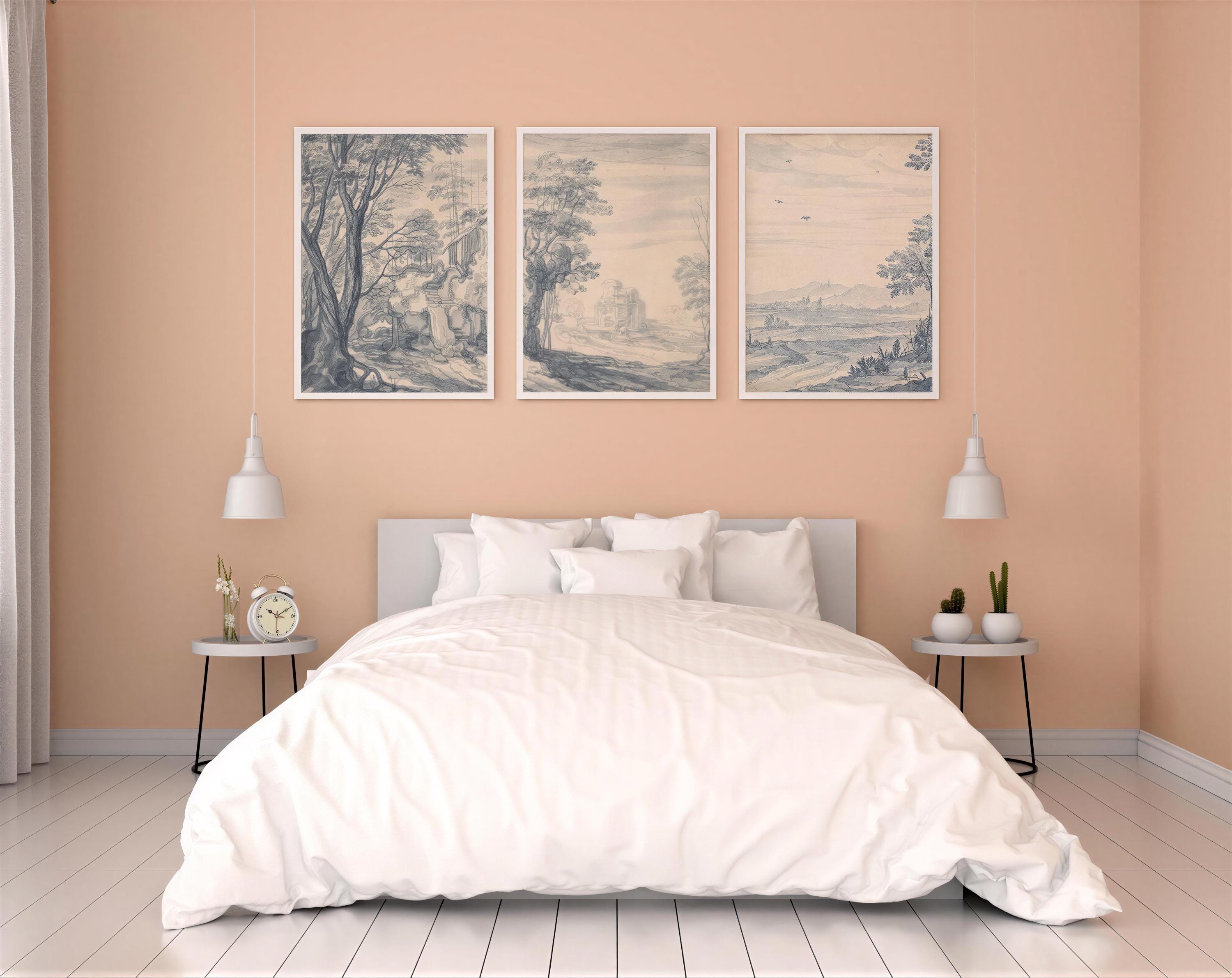 Blue Willow Wall Art Set of 3 Vintage Landscape Prints, Classic ...