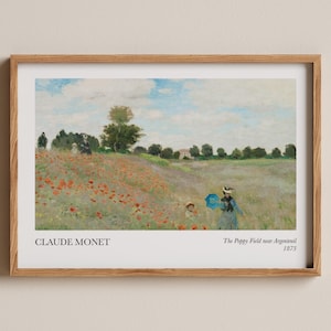 Claude Monet The Poppy Field print, Impressionist landscape painting, meadow artwork, Monet countryside scene, Romantic nature painting
