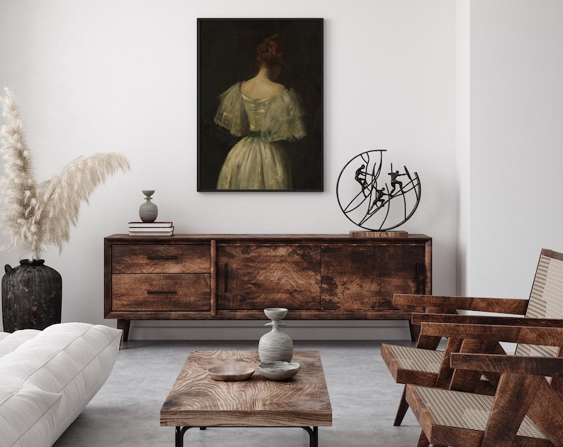 Plakat z portretem kobiety w stylu vintage, biała sukienka, dekoracja ścienna, styl vintage, dekoracja ścienna, sztuka nostalgiczna, antyczny portret, prezent w postaci wydruku artystycznego zdjęcie 2