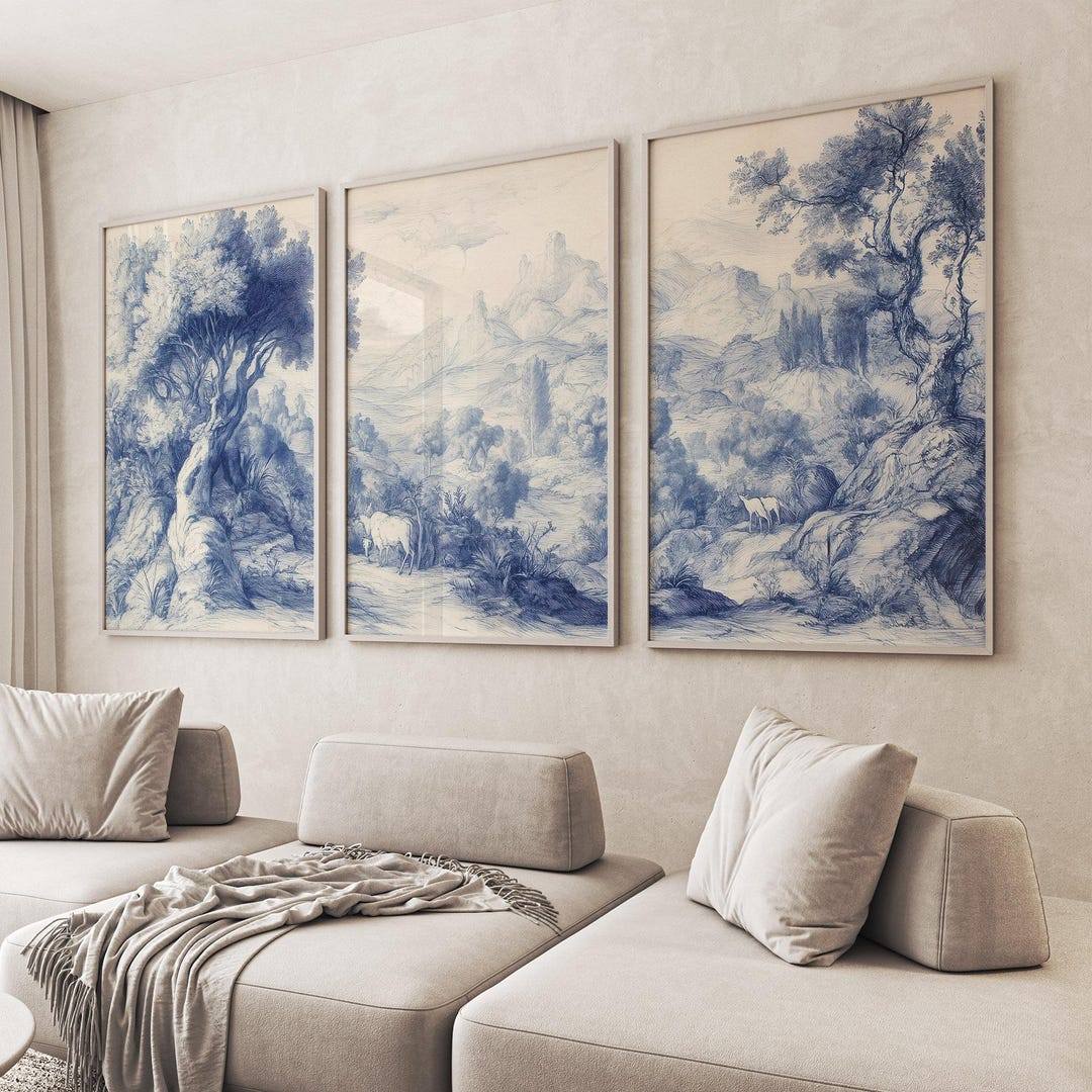 Blue Mountain Forest Art Set of 3 Vintage Landscape Prints, Classic ...