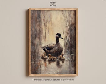 Spring Ducks Vintage Art, Ducks Print, Rustic Wall Decor, Antique Painting, Duck Wall Art, Modern Home Decor, Farmhouse Print #1