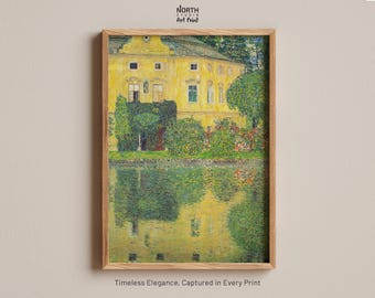 Gustav Klimt Castle Kammer on Lake Attersee Poster,  Austrian Painter, Castle on Lake Painting, Nature Theme, Artistic Elegance