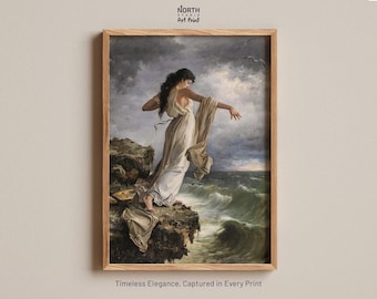 The Death of Sappho Poster, Greek Mythology Print, Classical Art, Moody Painting, Witchy Wall art, Romantic Artwork