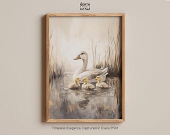 Spring Ducks Vintage Art, Ducks Print, Rustic Wall Decor, Antique Painting, Duck Wall Art, Modern Home Decor, Farmhouse Print #2