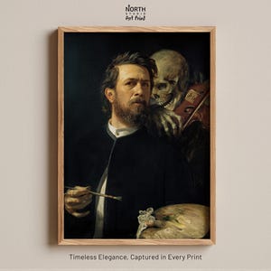 Self Portrait with Death Playing the Fiddle, Arnold Böcklin Print, Symbolist Art Poster, Gothic Wall Decor, Dark Academia Art