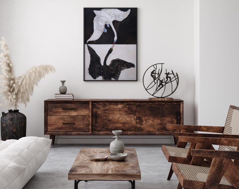 De zwaan van Hilma af Klint, poster zwarte zwaan, kunst witte zwaan, vintage zwaankunst, print van de zwaan afbeelding 2