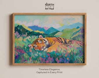 Sleeping Tiger Print, Wildlife Print, Colorful Art, Jungle Decor, Animal Poster, Nature Wall Art, Vibrant Print, Modern Wildlife