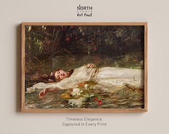 Ophelia by Friedrich Heyser, Oil Painting, Gicleé Print, Paintings to Gift, Art Prints, Wall Decor, Wall Art, Classic Antique Poster