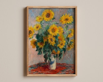 Claude Monet Bouquet of Sunflowers - Vintage Impressionist Floral Print, Classic French Art, Vibrant Yellow Wall Decor, Fine Art Poster