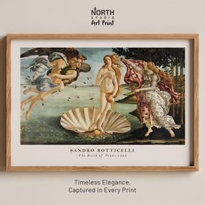 The Birth of Venus Print, Sandro Botticelli classic renaissance painting, Mythological goddess vintage, Famous Venus shell scene