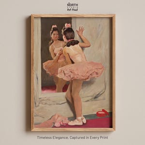Vintage Ballet Dancer in Pink Tutu – Timeless Reflection Art Print for Dance Lovers and Elegant Decor, Vintage Art Print, Classical Ballet