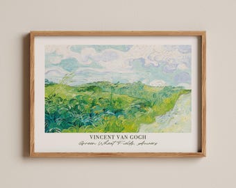 Van Gogh Green Wheat Fields Auvers print, Impressionist landscape painting, Vincent van Gogh nature, Swirling sky and grass, Fine art decor