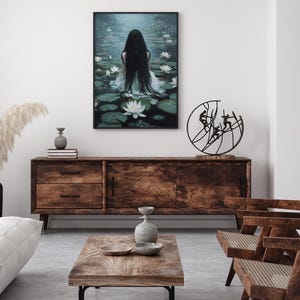 Ophelia mörk gotisk stämningsfullt tryck, mörk akademiskt tryck, mörk estetik, cottagecore-konst, mörk oljemålning, gotisk väggkonst, stämningsfull viktoriansk konst bild 2