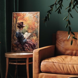 Woman Reading Book, Autumn Art, Rustic Fall Art, Farmhouse Decor, Reading Art, Forest Wall Art, Vintage Fall Print image 4