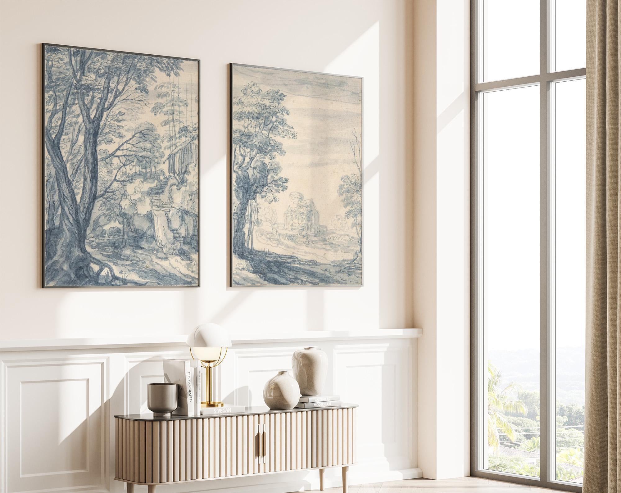 Blue Willow Wall Art Set of 2, Vintage Landscape Prints, Classic ...