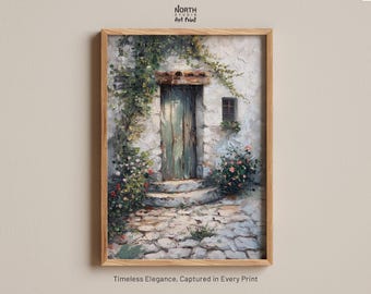 Vintage Spring Cottage, Cottage Painting, Spring Cottage Art, Vintage Art Print, Cottage Landscape, Rustic Wall Art