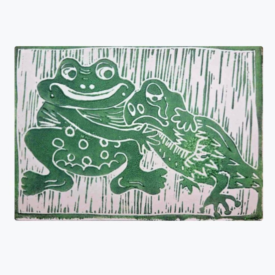 Frog and Parrot Linocut Print - Etsy