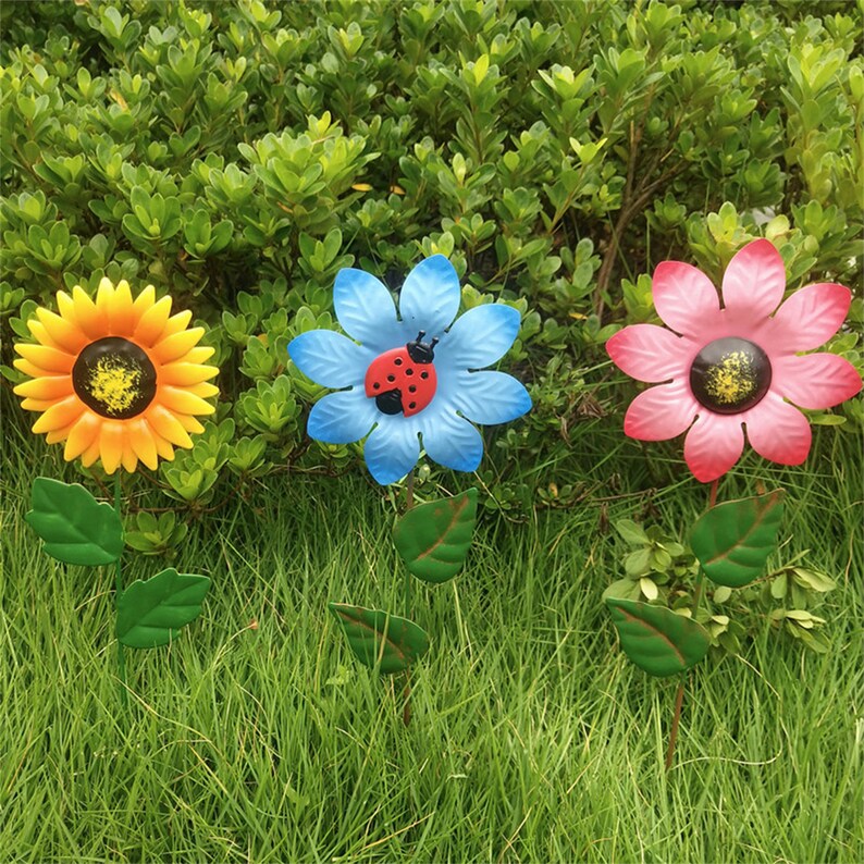 Metal Sunflower Garden Stakes Yard Art Metal Art Home Etsy