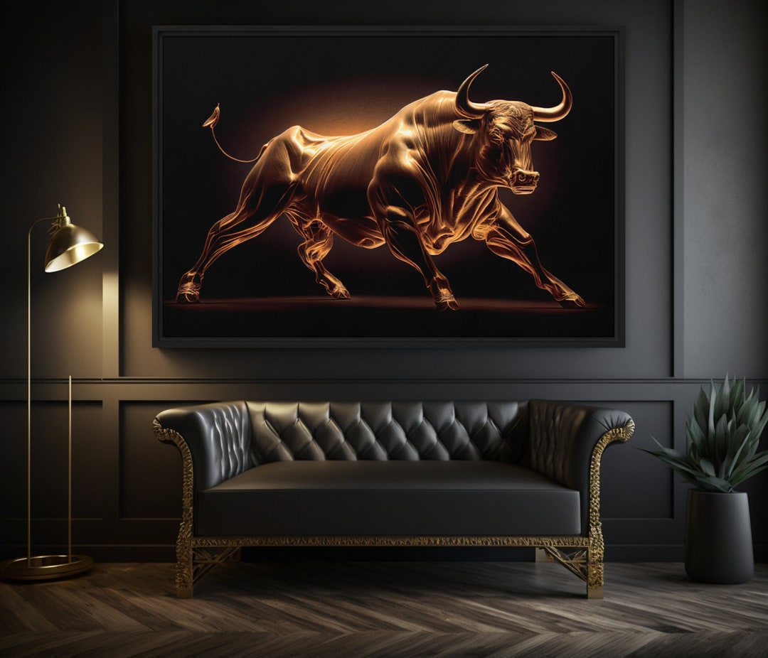 Wall Street Bull Canvas Art Gold & Black Charging Bull Etsy Canada