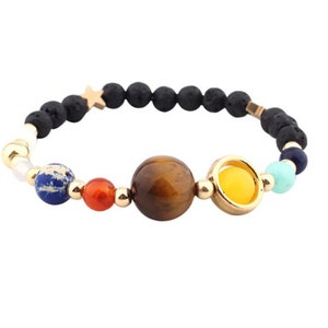 Handmade Galaxy Solar System Bracelet Universe Eight Planets Star Natural Stone Beads Bracelets Bangles