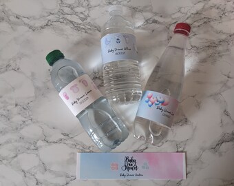 Etiquette personnalisée , étiquettes personnalisées adhésives bouteille d'eau , étiquettes baby shower ou gender reveal .