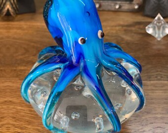 Blue Octopus Glass Paperweight