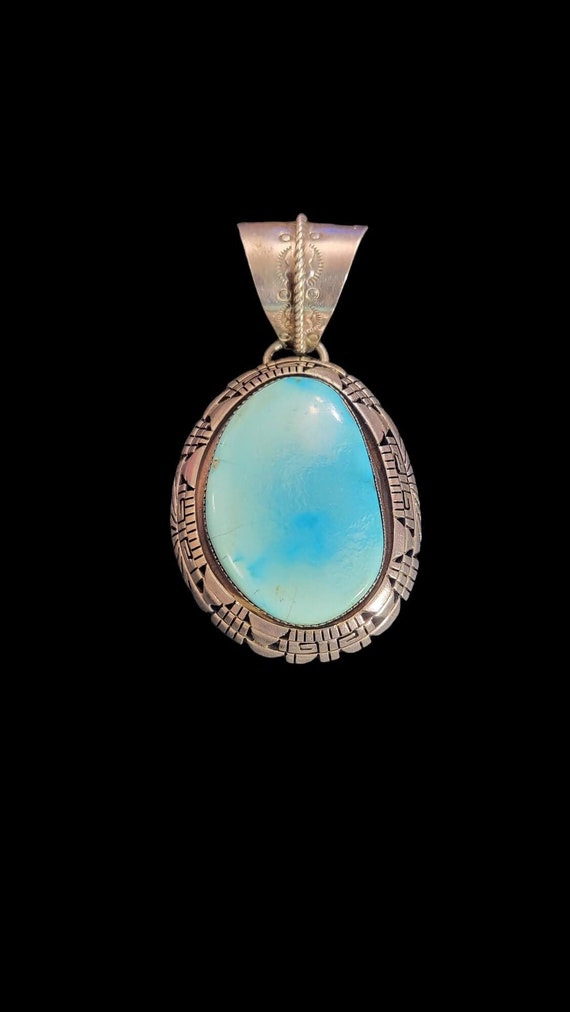 Vintage J Livingston Stamped Turquoise Pendant