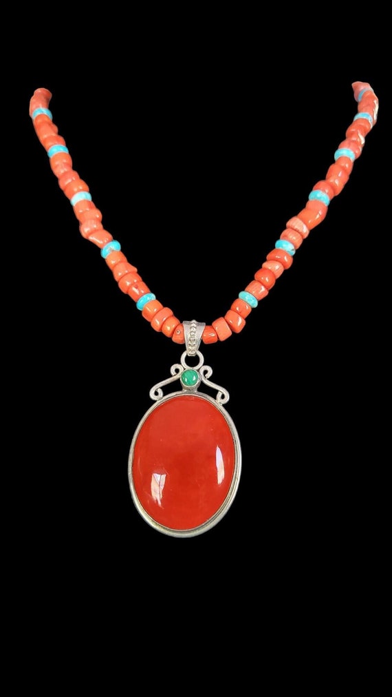 Beautiful Coral an Turquoise Necklace - image 1