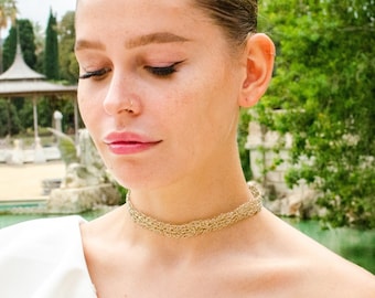 Handmade Sterling Silver Crochet Choker Necklace, Elegant Silver Thread