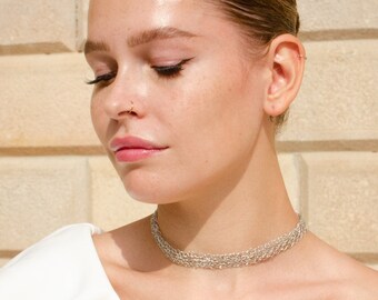 Handmade Sterling Silver Crochet Choker Necklace