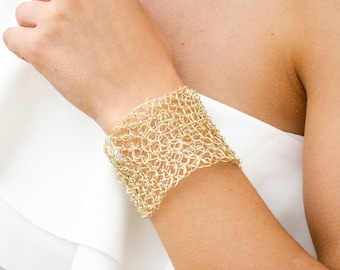 Handmade Sterling Silver Crochet Cuff Bracelet, Woven Boho Jewelry