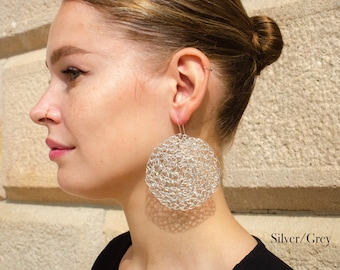 Woven Sterling Silver Circular Earrings, Copper Accents