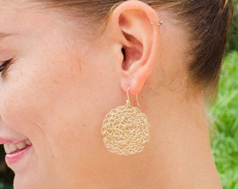 Handwoven Sterling Silver Dangle Earrings, Gold Plated