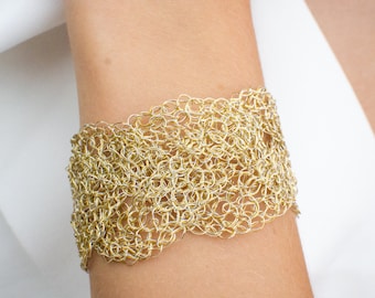 Handmade Braided Sterling Silver Cuff, Crochet Bracelet