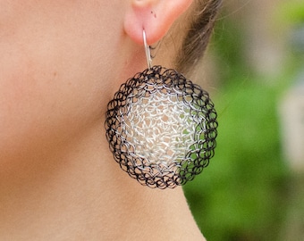Sterling Silver Wire Crochet Circle Earrings, Elegant Festive Jewelry