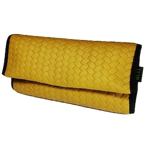 Sac à tabac en cuir synthétique jaune | Imitation tissée élégante | Accessoire pour fumeur durable et pratique | Parfait pour les feuilles à rouler/pochette