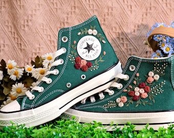 Gifts For Husband/Personalized Bride/Custom Shoes/Wedding Converse/Custom Wedding/Converse Flower/Converse Embroidery/Converse High Top