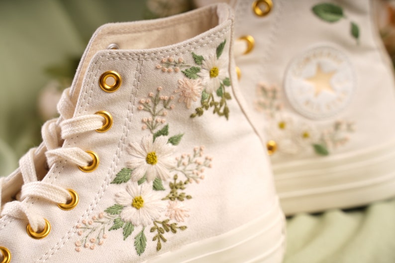 Bridal Converse/Strawberry Converse/Gifts For Girls/Personalized Gifts/Converse Flower/Gifts For Dad/Converse Embroidery/Converse High Top image 3