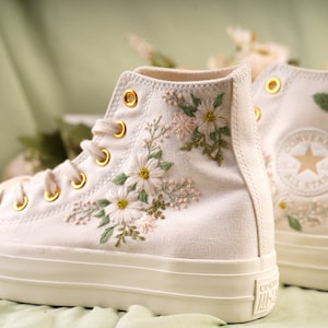 Bridal Converse/Strawberry Converse/Gifts For Girls/Personalized Gifts/Converse Flower/Gifts For Dad/Converse Embroidery/Converse High Top image 5