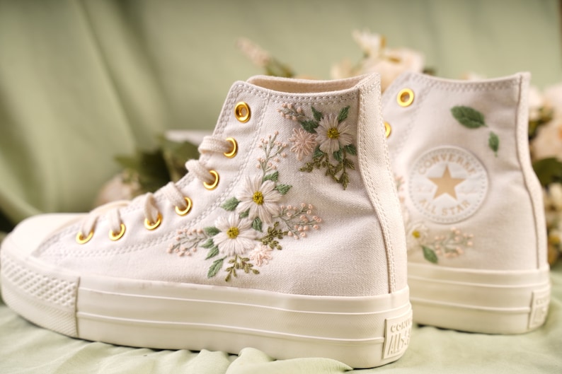 Bridal Converse/Strawberry Converse/Gifts For Girls/Personalized Gifts/Converse Flower/Gifts For Dad/Converse Embroidery/Converse High Top image 5