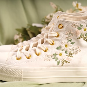 Bridal Converse/Strawberry Converse/Gifts For Girls/Personalized Gifts/Converse Flower/Gifts For Dad/Converse Embroidery/Converse High Top image 2