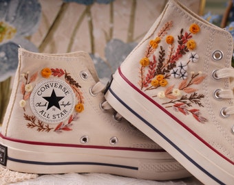 Design Converse/Converse Fleur/Chaussures personnalisées/Cadeaux uniques/Baskets à broder/Converse broderie/Converse mariage/Converse montante