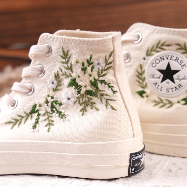 Wedding Converse/Wedding Shoes/Converse High Tops/Gifts For Wife/Custom Shoes/Converse Embroidery/Bride Converse/Gifts/Converse High Top